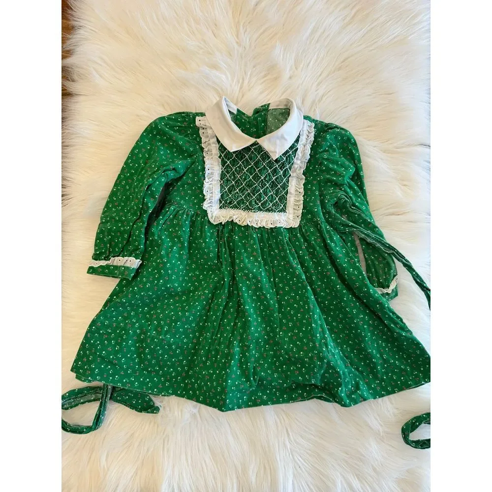 Vintage 12m dress smocked chest green‎ GUC